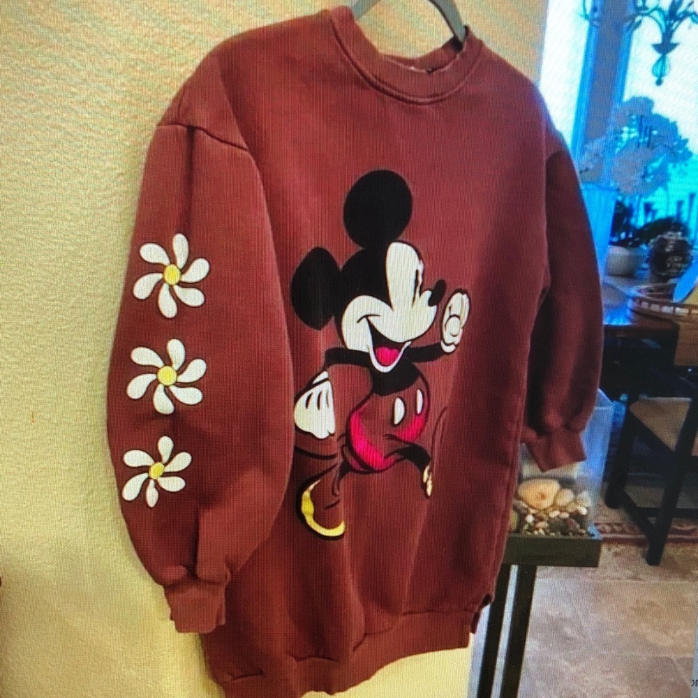 Disney Men's Burgundy Mickey Mouse Crewneck Sweater